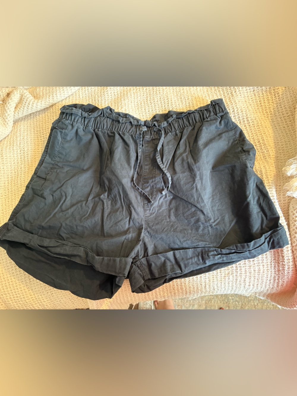 Black Drawstring Paperbag Waist Women's Shorts